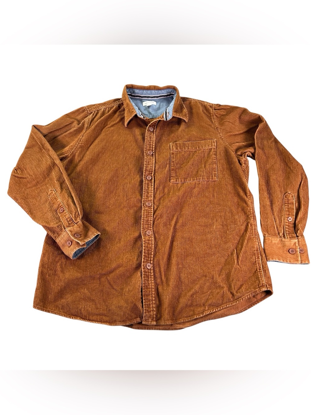 Sun + Stone Corduroy Shirt Men’s XL Caramel Rust Brown Cotton Button Up Fall
